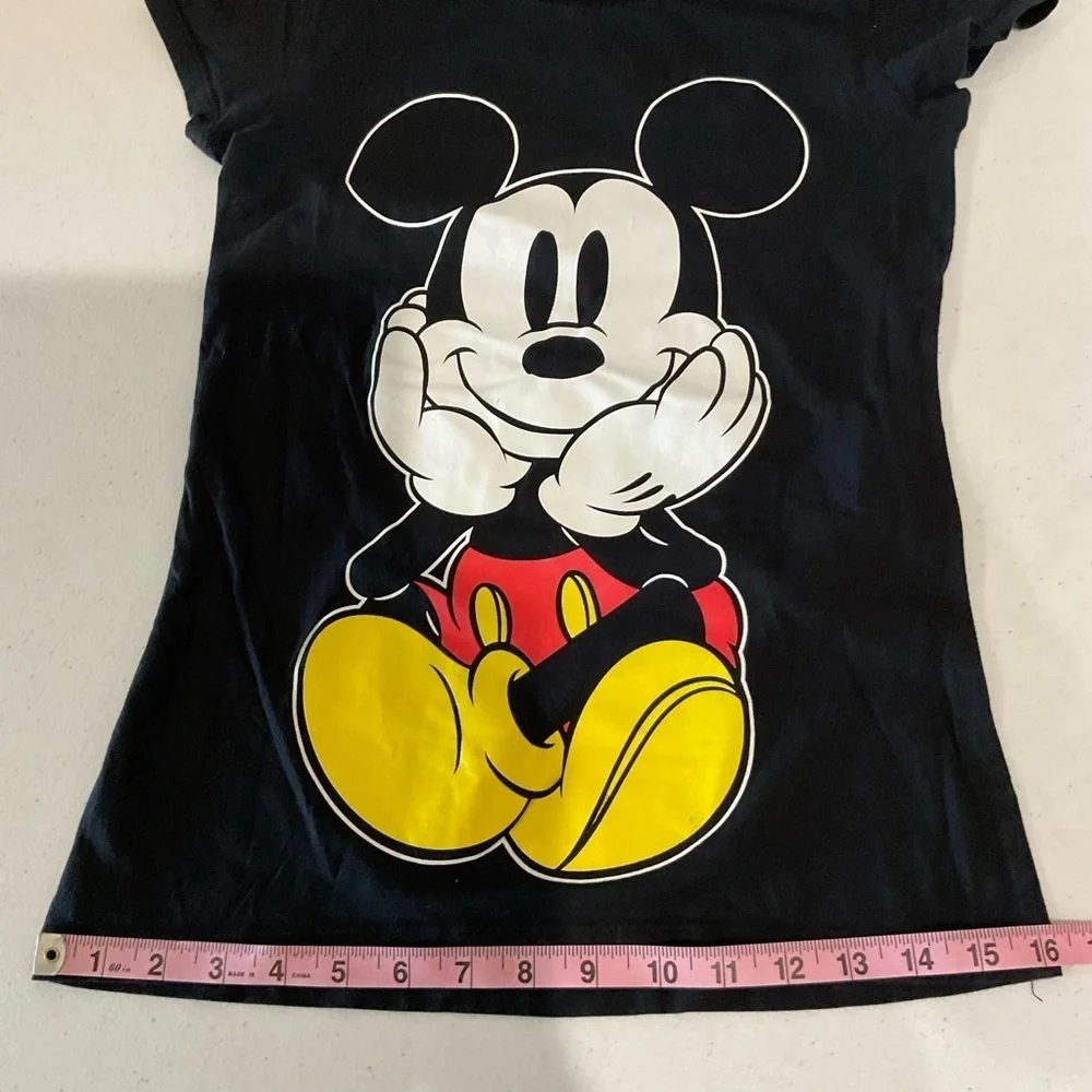Disney Mickey Mouse T-Shirt Black Double Sided Graphic Cap Sleeve Girl’s Size M